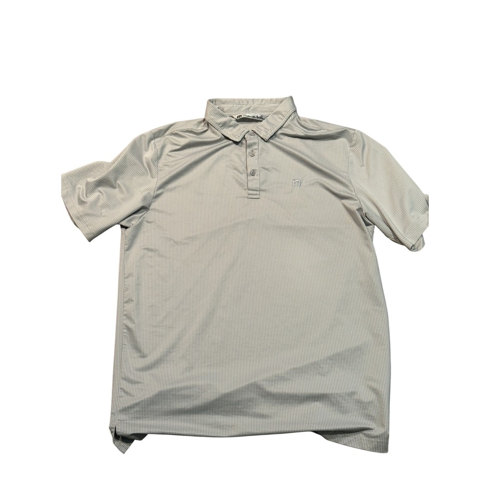 TravisMathew Mens L Grey Micro Check Performance Golf‎ Polo Shirt Short Sleeve